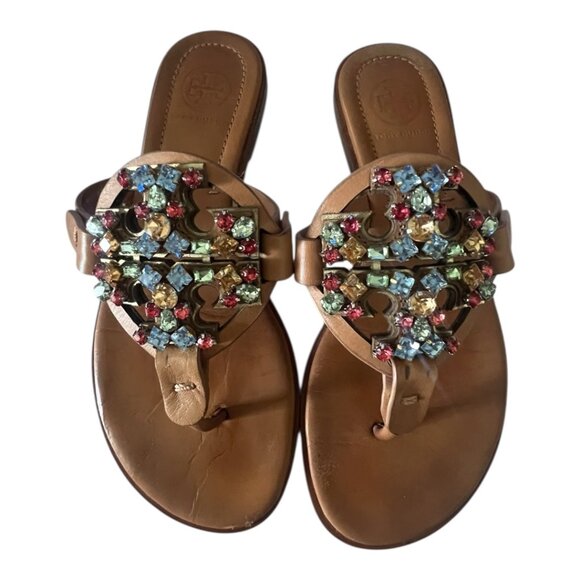 Tory Burch Women's Miller Sandal Flip Flop with bedazzled Jewels Size 5M - Picture 1 of 10